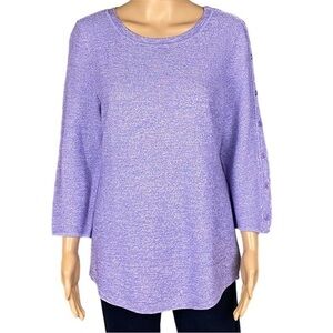 TALBOTS Heather Purple Knit Sweater with 3/4 sleeves & button accents Medium EUC